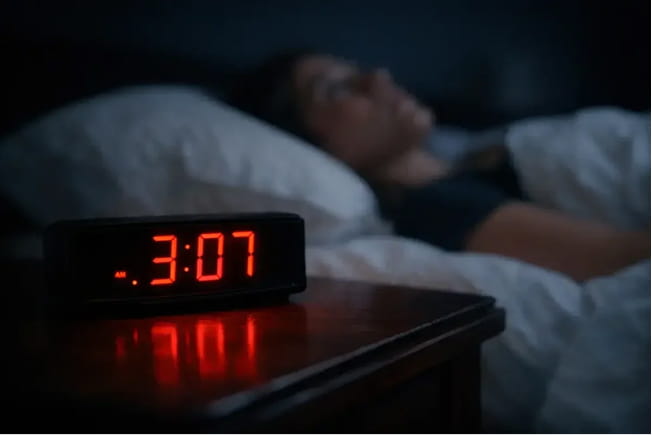 Habitación a oscuras de madrugada con el celular encendido